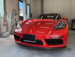 ポルシェ718ボクスター　ヘッドライト磨き、プロテクションフィルム施工